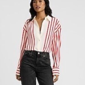 Express Red and White Striped Portofino Blouse